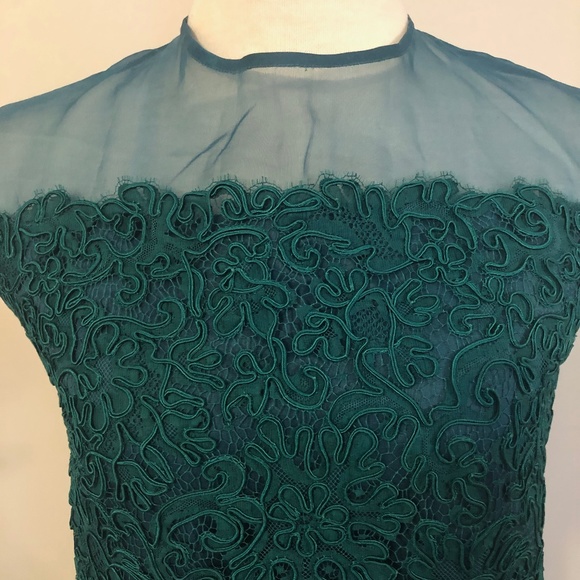 Vintage Custom-Made Emerald Lace/Organza Dress - Picture 1 of 8